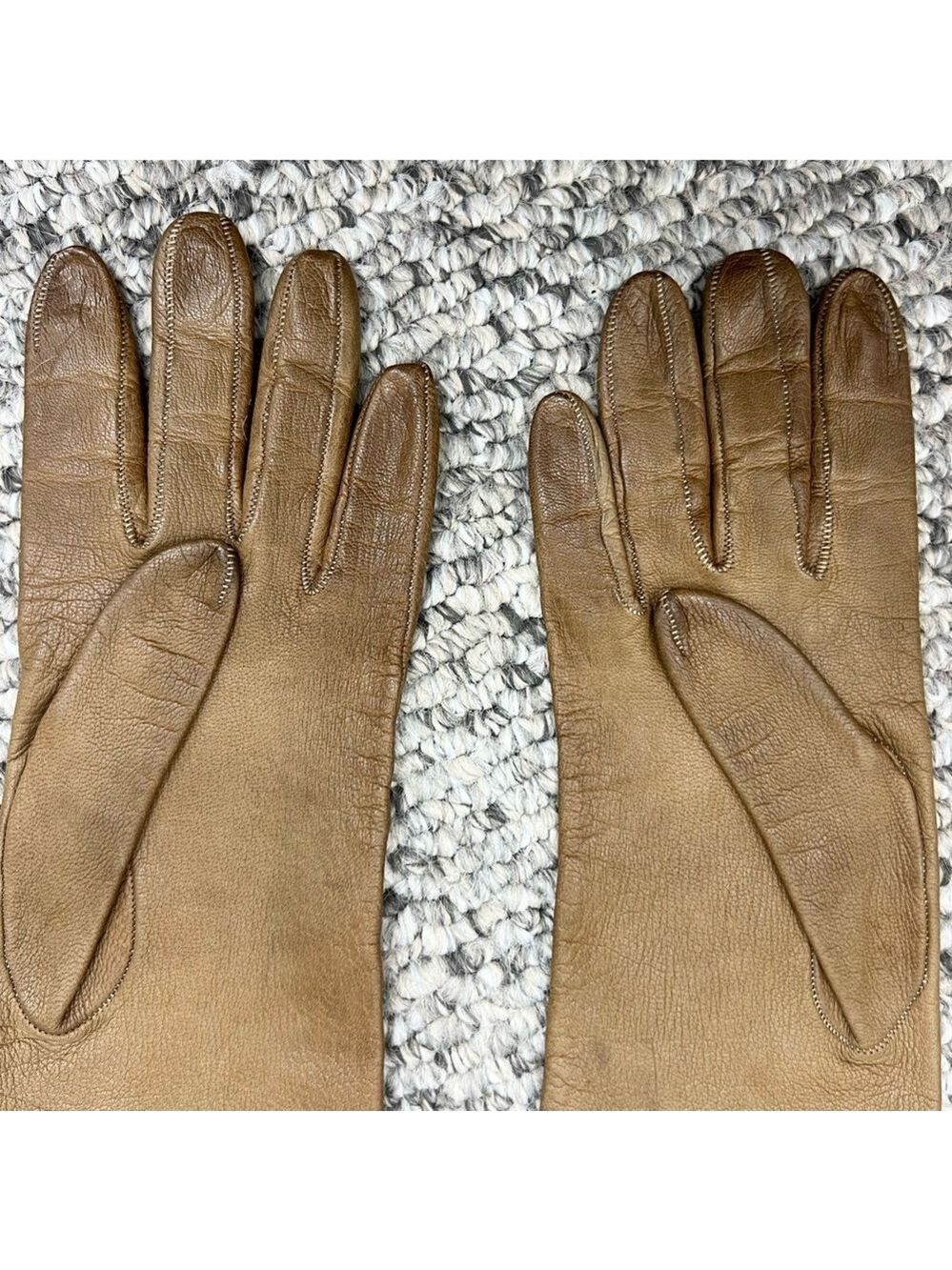 Vintage Lavabile tan brown leather 10.5 inches long gloves 6 1/2 - Picture 5 of 13
